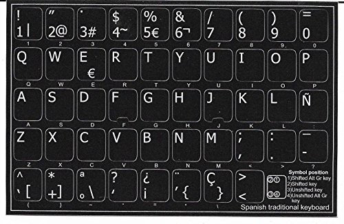 La Caverne d'Eabani Spanish Keyboard Stickers, Black Vinyl, Letter Print, 11mm x 13mm, Compatible with Keyboard
