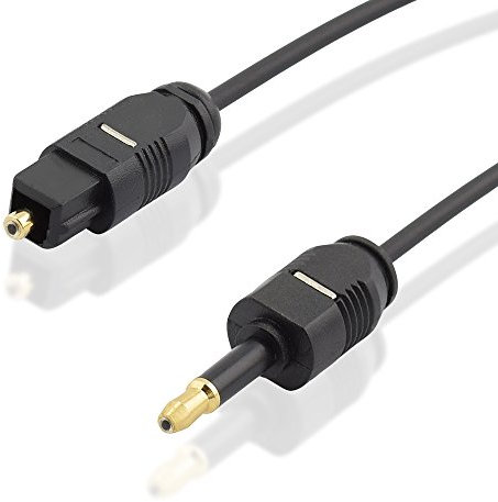 BestPlug 1 Meter Audio Kabel ø 2,2mm, 3,5mm Mini Klinke Stecker auf Opto Toslink Stecker vergoldet, Schwarz, geeignet für 2.1 5.1 und 7.1 Dolby Surround