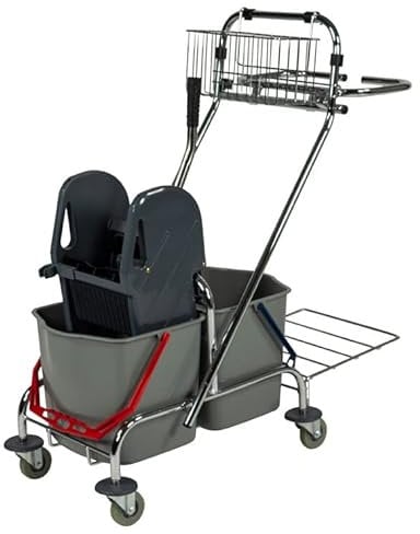 CARRELLO DOPPIA VASCA (Con manico strizzatore - Due secchi da 17 Lt) in omaggio 2 pacchi da 100 guanti in TPE