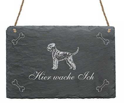 Schiefertafel « RIESENSCHNAUZER - HIER WACHE ICH » Schild mit Hunde Motiv - Dekoschild Türschild Garten Terrasse Tor Haustür Eingang - Schnauzer