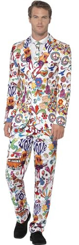 Smiffys Groovy Anzug, Mehrfarbig, mit Jacke, Hose & Krawatte