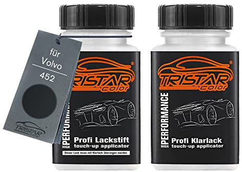 TRISTARcolor Autolack Lackstift Set für Volvo 452 Black Saphire Metallic/Noir Braise Metallic Basislack Klarlack je 50ml