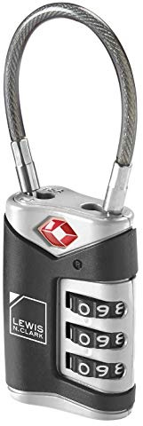 TSA-Approved Easy-to-Set Combination Luggage Lock with Steel Cable, Black