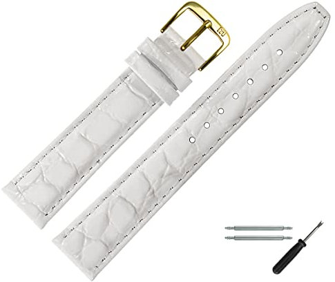 MARBURGER Uhrenarmband 20mm Leder Weiss Gold Kroko (Caiman) Prägung Mit Naht - Montage Set 5292020000220