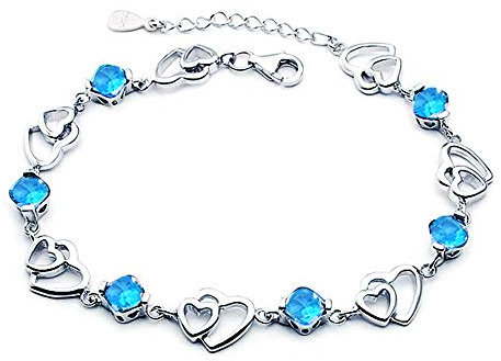 findout améthyste rouge bleu blanc coeur de cristal Bracelet argent rose, pour les femmes les filles.