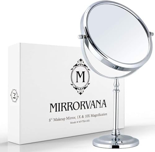 Kosmetikspiegel 10fach, Tischspiegel, Doppelseitiger Vergrößerungsspiegel für Bad, Schminkspiegel mit 10 Fach Vergrößerung, 360° Schwenkbar, 10X & 1X Make Up Mirror/Stand Spiegel (20 cm)