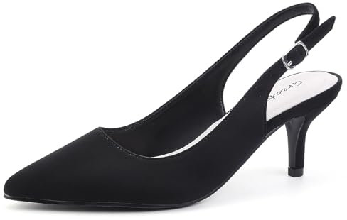 Greatonu Slingback Donna Scarpe Eleganti Decollete con Tacco Medio a Gattino e Punta, Nero EU 36