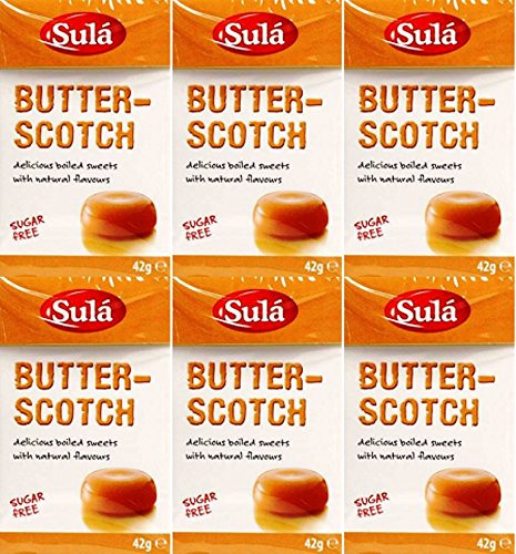 SIX PACKS of Sula Sugar Free Sweets Butterscotch 42g