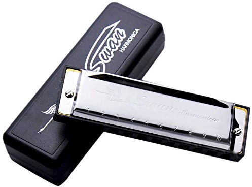 Swan 10 Hole Blues Diatonic Harmonica Key of C - Silver