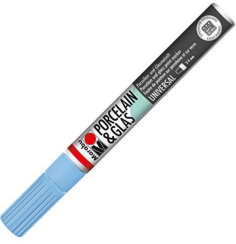 Marabu 01230034141 - Porcelain & Glas Painter himmelblau, hochglänzender Porzellan- und Glasmalstift auf Wasserbasis, Strichstärke 2 - 4 mm zum Malen und Schreiben, spülmaschinenfest nach Einbrennen