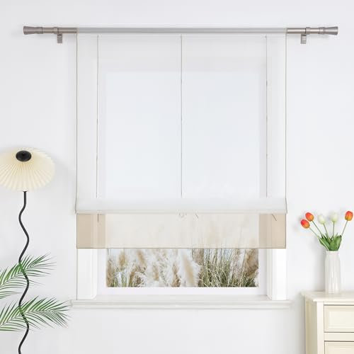 Yujiao Mao Voile Raffrollo mit Tunnelzug Bändchenrollo mit Stangendurchzug Gardinen 1er-Pack Vorhang H*B 155 * 80cm Sand