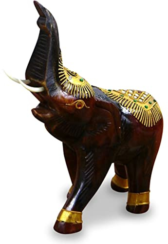 livasia Dekoelefant aus Massivholz – 34cm hoch Afrika Liebhaber, Nachhaltig hergestellt in Handarbeit, goldverzierte Details, Elefant für Ruhe und Gelassenheit