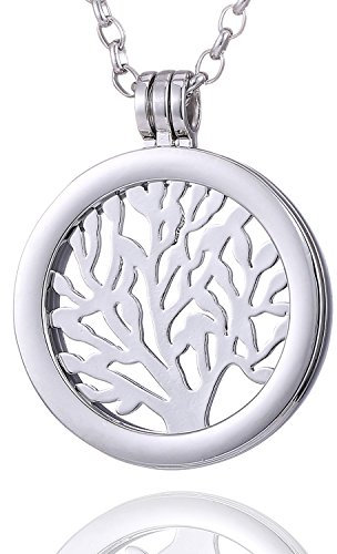 Morella Damen Halskette 70 cm Edelstahl und Anhänger mit Coin Wunderbaum Silber in Schmuckbeutel