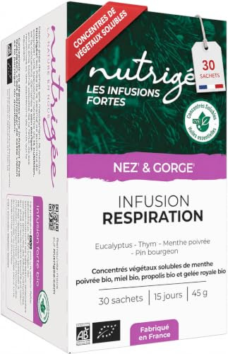 NUTRIGÉE - Infusion Respiration Bio - Voies ORL dégagées, gorge apaisée, Immunité Naturelle toutes saisons – Plantes, Propolis & Gelée royale - Riche En Concentrés Végétaux Solubles - 30 Sachets