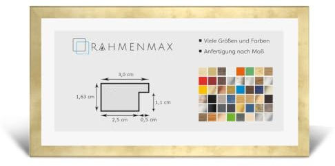 Morena MDF Rahmen für Bild 25x90cm Gold Antik mit Acrylglas | zum Aufhängen Hoch- und Querformat/Maßanfertigung möglich/Puzzle Rahmen/mit 1mm klarem Acrylglas