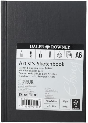 Daler-Rowney Ebony 160gsm A6 Portrait Sketchbook Casebound 54 Sheets
