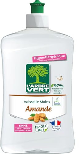 L'Arbre Vert Vaisselle Mains Ecolabel Amande - Hypoallergénique - 97% d'ingrédients d'origine naturelle - 500mL