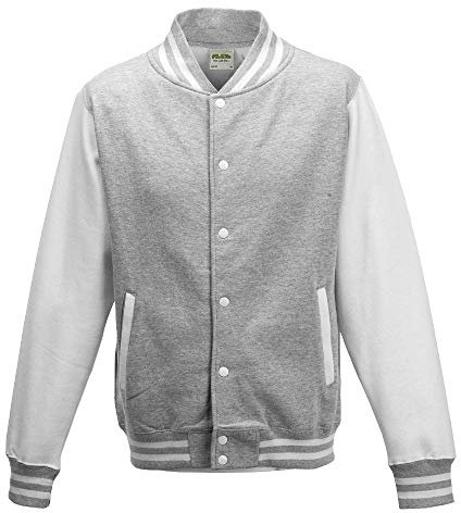 Just Hoods College Jacke 'Varsity Jacket, Heather Grey/White, M