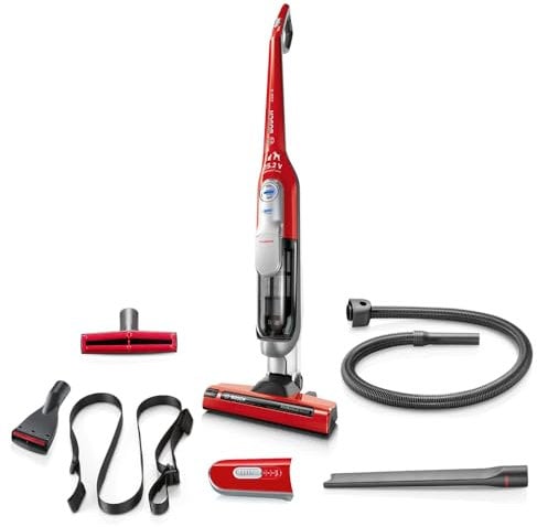 Bosch Akku-Staubsauger Athlet Zoo'o BCH6ZOOO, Tierhaar-Staubsauger, beutellos, ideal für Tierhaare, hohe Saugleistung, freistehend, Lange Laufzeit, Fugendüse, alle Bodenarten, rot
