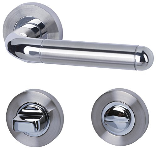 Alpertec Solid 4 -R Chrom/Edelstahlfarbig satiniert WC für Badtüren mit Sperrriegel Drückergarnitur Türdrücker Türbeschläge, 28028220C
