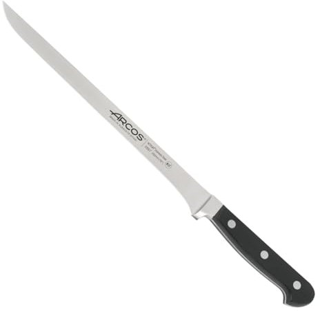 Arcos Serie Clasica - Cuchillo Jamonero - Hoja de Acero Inoxidable Forjado NITRUM 250 mm - Mango de Polioximetileno (POM) Color Negro