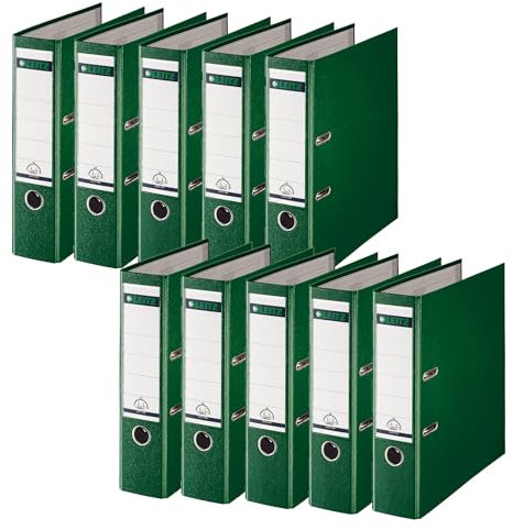 Leitz Qualitäts-Ordner 180° Plastik, 10er Pack, das Original, DIN A4 Aktenordner 8 cm breit, 90% Recycling-Karton, 30% Pre-Consumer Recycling-Kunststoff, Mit 180° Mechanik, 600 Blatt, Grün, 10101055