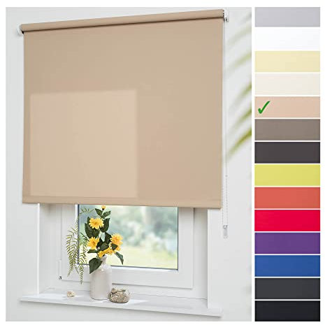 Liedeco® Rollo, Fenster Rollo, Kettenzug-Rollo / 182 x 180 cm (Breite x Höhe), Sand/lichtdurchlässig, Blickdicht/viele Farben, Größen und Typen/Breiten 60-200 cm/Variable Montage möglich
