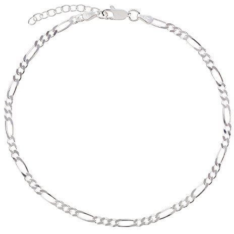 7K Fußkettchen, Fußkette, Figarokette, Schmuck, Modeschmuck aus 925 Silber als Fußschmuck Geschenke für Frauen, Mädchen und Männer, 23-26cm, Breite 2,8mm, Modell 28