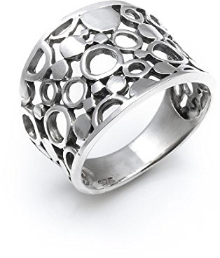 Silverly Anillo Plata de Ley Diseño Círculo Abierto Estilo Filigrana Mujer | Anillos Cóncavos Modernos Banda Ancha Pulgar | Anillo Grueso Plata 925 | Joyería Geométrica Calada Plata Maciza