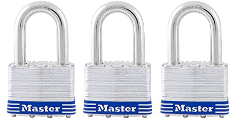 Master Lock 5TRILFPF Outdoor Padlock with Key, 3 Pack Keyed-Alike,Silver