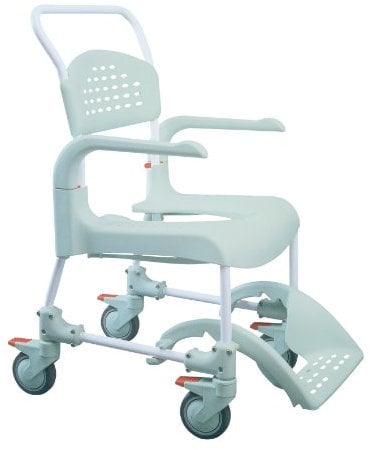 Etac Clean Shower Commode Chair, Open Rear Seat for Hygiene, Removable Armrests, Sliding Footrest for Safe Transfers, and Lockable Castors for Enhanced Flexibility, 55 cm