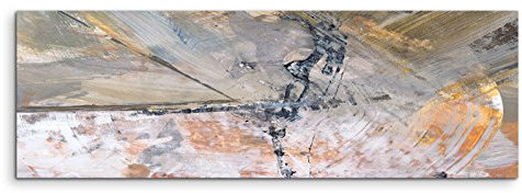 Paul Sinus Art 150x50cm Panoramabild abstrakt Leinwanddruck Kunstdruck Wandbild grau schwarz gelb beige