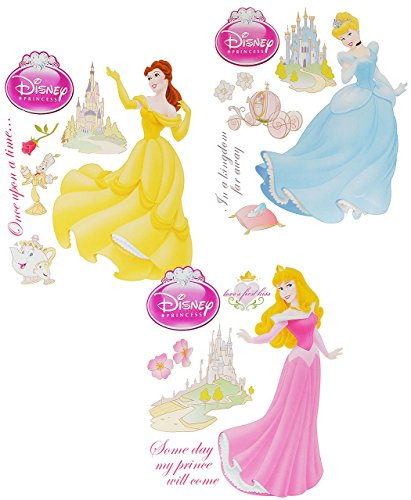 alles-meine.de GmbH 3 Set´s: Wandtattoo/Sticker - Princess Prinzessin - Wandsticker Aufkleber Wandaufkleber für Mädchen - Dornröschen - Belle - Cinderella