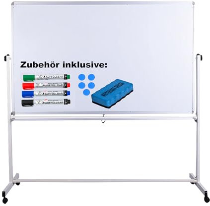 Mobile Whiteboard Tafel beidseitig beschriftbar,in 2 Größen, schutzlackiert, magnethaftend, mit gratis Zubehör (Stifte,Schwämme,Magnete), Größe:180x100 cm