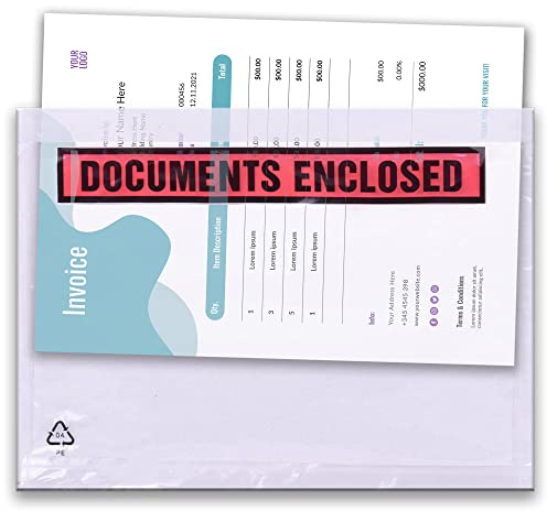 Triplast Dokumentenmappen, A4, bedruckt, 328 x 230 mm, haftklebend, transparent, zum Befestigen von Rechnungen, Packlisten und Lieferscheinen, 200 Stück