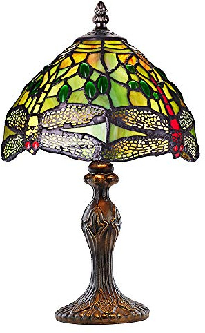 Hand Crafted Green Stained Glass Dragonfly Tiffany Lamp by Happy Homewares