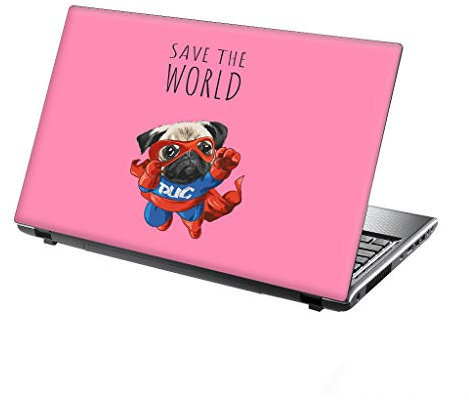 TaylorHe 15.6 inch 15 inch (38cm x 25.5cm) Laptop Skin Vinyl Decal MADE IN England Cute Superhero Pug on Pink Funny Pet Dog