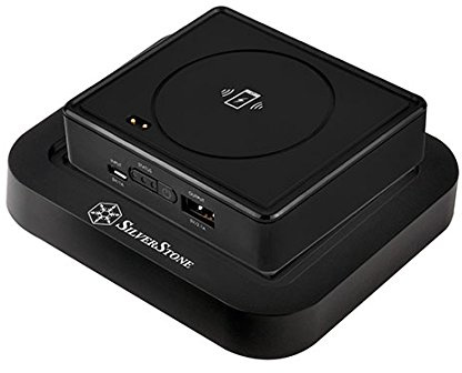 SilverStone SST-QIB052-D - 2-in-1 bis zu 15.600mAH Qi Lader Power Bank, mit Docking Station,kabelloses Laden + Laden per USB-Port, kompatibel mit allen standard Qi Endgeräten, stapelbar, schwarz