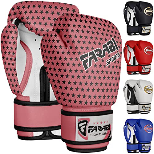 Farabi Sports Gants de Boxe Enfant 4oz 6oz 8oz – Gants Junior pour Muay Thai, Kickboxing, Sparring & Entraînement sur Sac de Frappe (Pink Black, 4-oz)