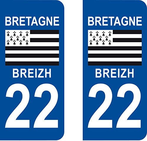 2 Stickers Autocollant style Plaque Immatriculation département 22