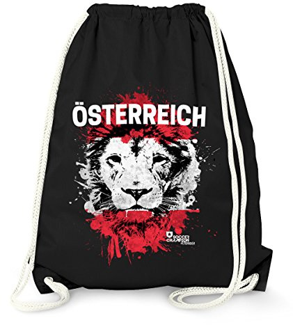 MoonWorks Turnbeutel EM WM Österreich Löwe Flagge Austria Lion Flag Fußball Gymbag Schwarz unisize