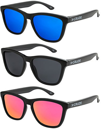 X-CRUZE 3er Pack Nerd Sonnenbrillen polarisierend Vintage Retro Style Stil Unisex Herren Damen Männer Frauen Brille - schwarz matt LW - Set L -