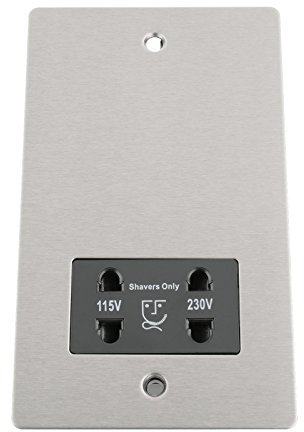 Shaver Socket Dual Voltage 115V/ 230V - Satin Matt Chrome Flat - Black Insert