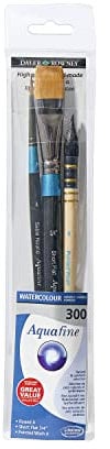Daler-Rowney Aquafine Watercolour & Gouache Short Handle Brush Wallet Set, Soft Synthetic & Goat Hair, 3 Assorted Brushes, Ideal for Professional & Students