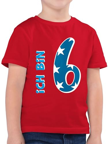 Kinder T-Shirt Jungen - 6. Geburtstag - Ich Bin sechs Blau Junge - 128 (7/8 Jahre) - Rot - geburtstagsshirt 6 Tshirt 6.Geburtstag Jahre. Shirt Jahre geburtstagstshirt sechster Kindershirt t