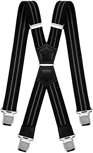Decalen Hosenträger Herren Extra Stark Breit 4 cm mit sehr starken 4 metall Clips Lang Einheitsgröße für Männer und Damen Einstellbar und Elastisch X Style (Schwarz mit Grau)