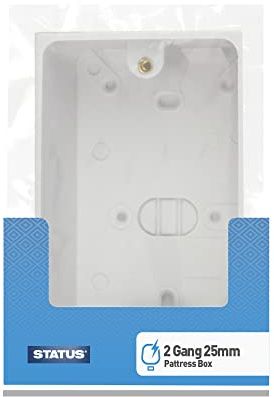 STATUS 2 Gang Pattress Box | 25mm Double Socket Back Box | White Plastic | S2GPAT25MMX7