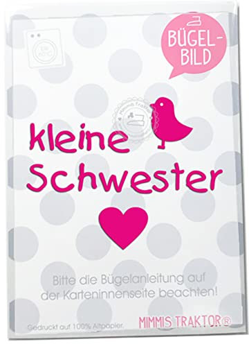 Bügelbild kleine Schwester + Vogel PINK Flockfolie Aufbügler Applikationen Bügelsticker für Stoffe Textilien Kinder zum Aufbügeln Flicken