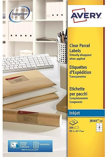 Avery J8565-25 Adressetiketten (8 Etiketten pro Blatt, 99,1 x 67,7 mm) 200 Stück transparent