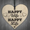 Red Ocean Holzherz „Happy Wife Happy Life“, Holzschild in Herzform, Geschenk zum Jahrestag
